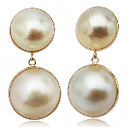 Approx. 10.0 and 13.0 mm, Mabe South Sea Pearl, Twin-Mabe Stud Dangle Earrings