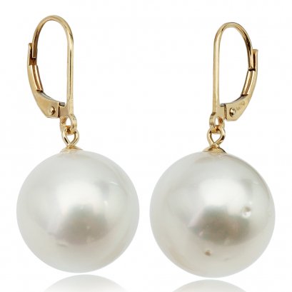 Approx. 13 - 14 mm, South Sea Pearl (Sphere), Lever Back Earrings