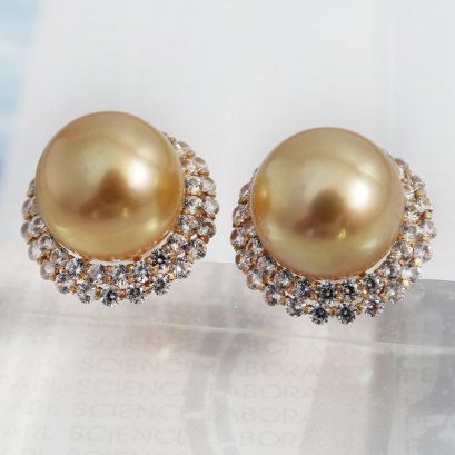 (PSL) Approx. 12.4 mm, Aurora Moon Rainbow, Double Halo CZ Pearl Stud Earrings