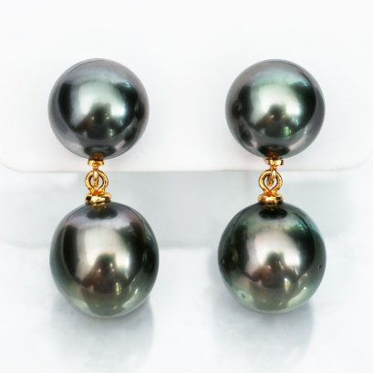 (PSL) Approx. 9.8-10.8 mm, Aurora Peacock, Twin Pearls Dangle Earrings