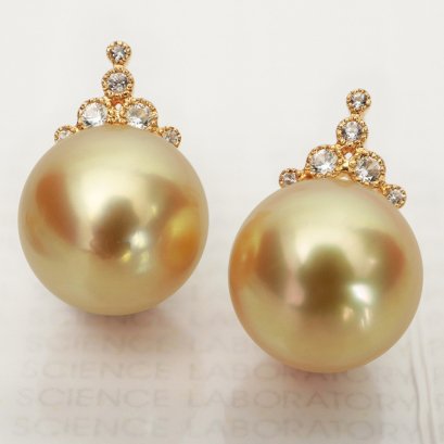 (PSL) Approx. 12.8 mm, Aurora Moon Rainbow, White Zircon Crown Pearl Stud Earrings