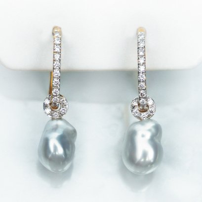 (PSL) Approx. 5.9 mm, Aurora Phoenix, Fish Hooks Diamond Jacket Pearl Earrings