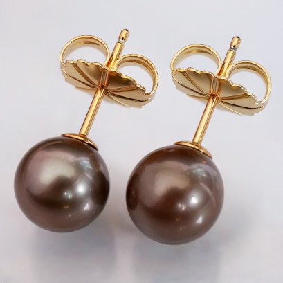 Approx. 9.0 mm, Tahitian Pearl (Chocolate Mania), Stud Earrings