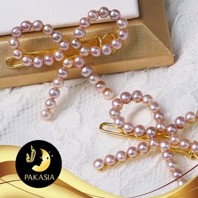 กิ๊บโบว์หนีบผม น้ำจืด ซาลาเปา ม่วงโอรส [ชุบทอง] 4-5mm AA+ /SN550YK165