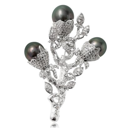 9.37 - 10.38 mm, TahitianPearl, Trio Pearls Brach Brooch