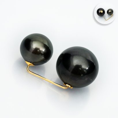 12.89 mm and 16.10 mm, Tahitian Pearl, Duo Pearl Brooch