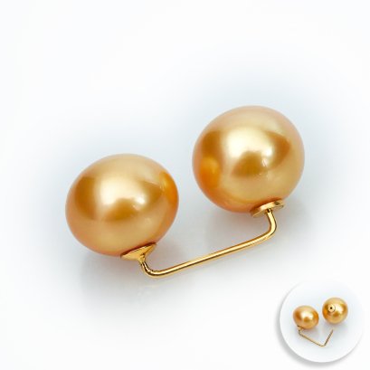 12.69 mm and 12.76 mm, Gold South Sea Pearl, Duo Pearl Brooch