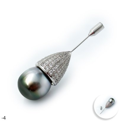 Approx. 14.0 - 16.0 mm, Tahitian Pearl, "Seed" Pearl Pin Brooch