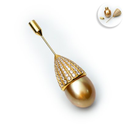 14.00 mm, Gold South Sea Pearl, "Seed" Pearl Pin Brooch