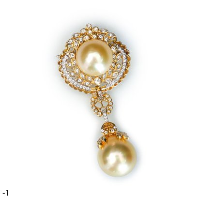 Approx. 11.0 -12.00 mm and 13.0 - 14.0 mm, Gold South Sea Pearl, Royal Wreath Dangle Pearl