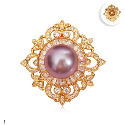 Approx. 14.0 mm, Edison Pearl, Halo CZ Wreath Pearl Brooch