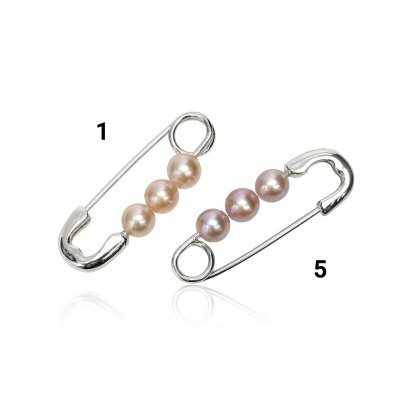 Approx. 4.0 - 4.5 mm, Freshwater Pearl, Freshwater Pearl, Three Pearls Safety Pin Brooch