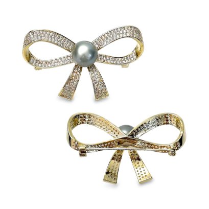 Approx. 10.0 mm, Tahitian Pearl, Bow CZ Pearl Pendant