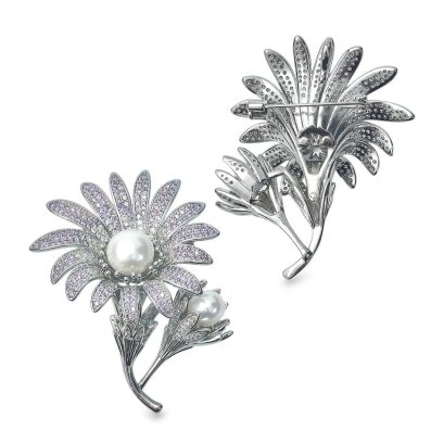 Approx. 7.0 - 10.0 mm, Edison Pearl and Freshwater Pearl, Sunflower Double Pearl Alloy Pendant