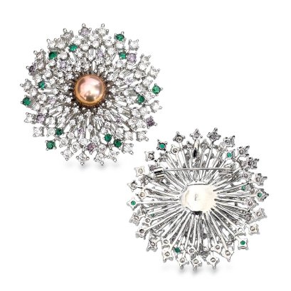 Approx. 11.0 mm, Edison Pearl, Firework Pearl Alloy Brooch