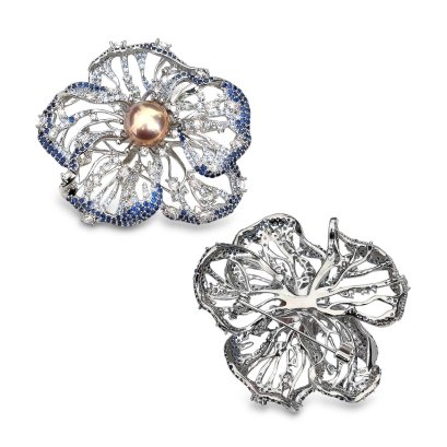 Approx. 10.0 -11.0 mm, Edison Pearl, Flower Pearl Alloy Brooch