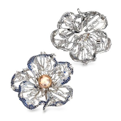 Approx. 10.0 -11.0 mm, Edison Pearl, Flower Pearl Alloy Brooch