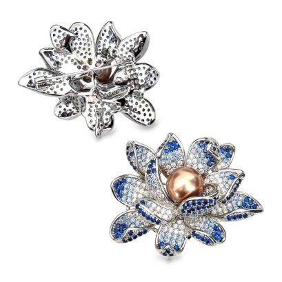 Approx. 10.0 -11.0 mm, Edison Pearl, Lotus Pearl Alloy Brooch
