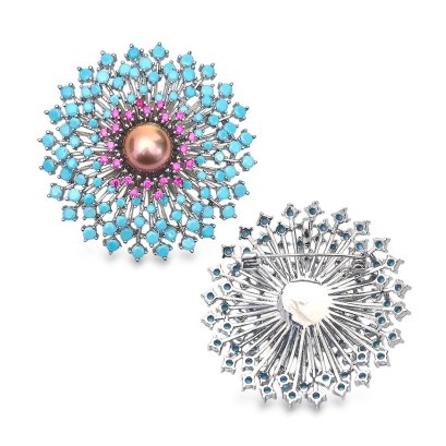 Approx. 10.5-11.0 mm, Edison Pearl, Blue Firework Pearl Alloy Brooch