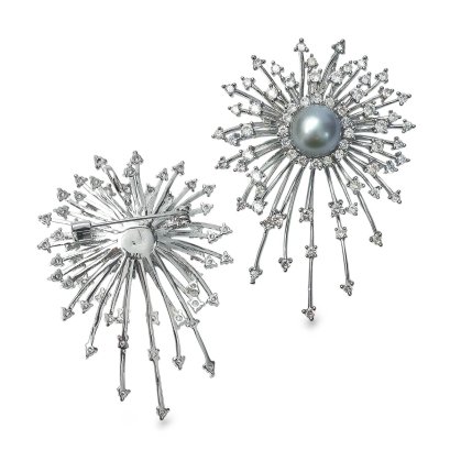 Approx. 10.0-11.0 mm, Tahitian Pearl, Icicle Pearl Brooch