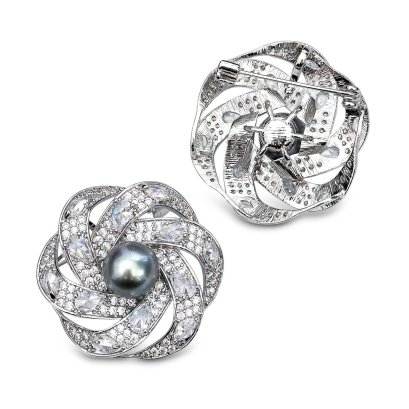 Approx. 10.0-11.0 mm, Tahitian Pearl, Windmill Pearl Brooch