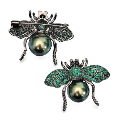 Approx. 11.0 mm, Tahitian Pearl, Green Bee Pearl Brooch