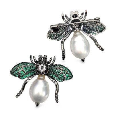 Approx. 8.0 mm - 11.5 mm, Tahitian Pearl, Green Bee Pearl Brooch