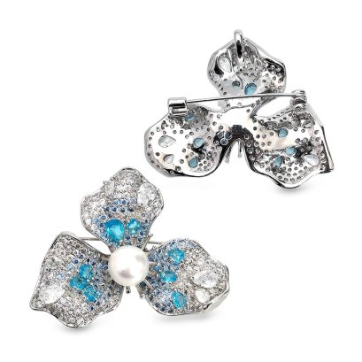 Approx. 9.0 mm, Akoya Pearl, Flower Pearl Alloy Brooch