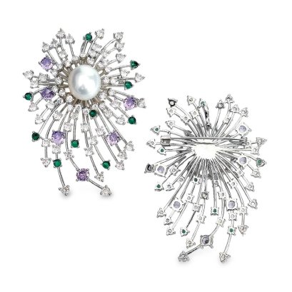 Approx. 11.0 - 13.0 mm, White South Sea Pearl, Firework Pearl Alloy Brooch