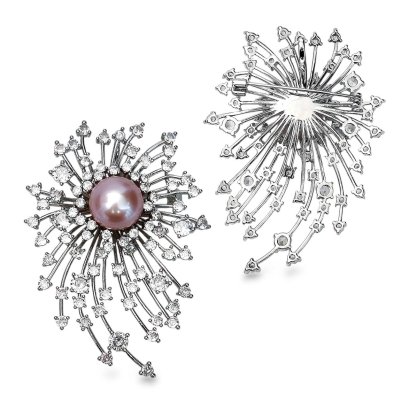 Approx. 14.0 mm, Edison Pearl, Firework CZ Pearl Brooch