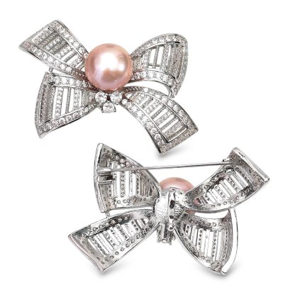 Approx. 12.0 mm up, Edison Pearl, Bow Pearl Alloy Brooch