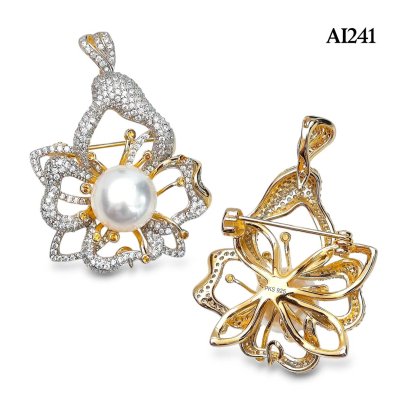 Approx. 11.0 mm, White South Sea Pearl, Bunga Raya Pearl Brooch and Pendant