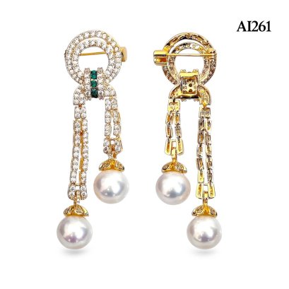 Approx. 10.0 - 11.0 mm, Edison Pearl, Garland Dangle Pearls Alloy Brooch