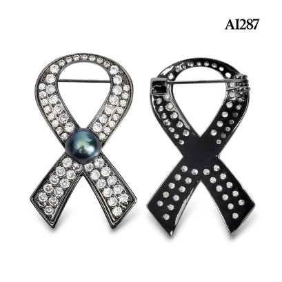 Approx. 8.0 - 10.0 mm, Tahitian Pearl, Ribbon Rip Pearl Alloy Brooch