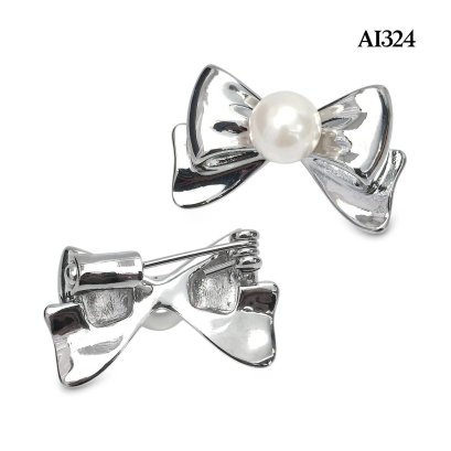 Approx. 7.0 mm, Akoya Pearl, Bow Pearl Alloy Brooch