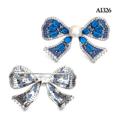 Approx. 8.0 mm up, Freshwater Pearl, Blue CZ Bow Pearl Brooch