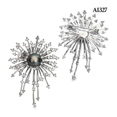 11.3 mm, Tahitian Pearl, Firework Pearl Alloy Brooch