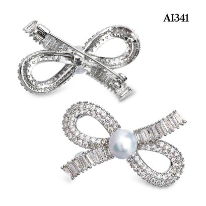 Approx. 8.0 - 9.0 mm, Akoya Pearl, Bow CZ Pearl Alloy Brooch