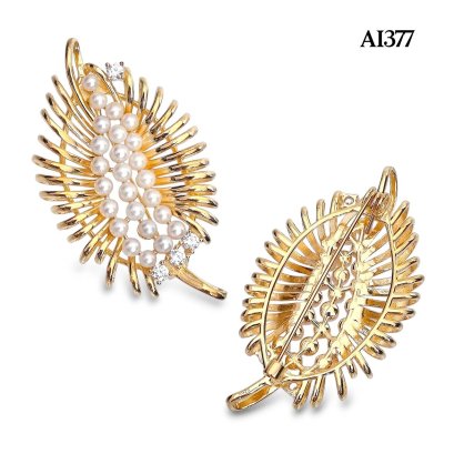 Approx. 3.0 mm, AK Pearl, Palm Leaf Cluster Pearl Silver Brooch