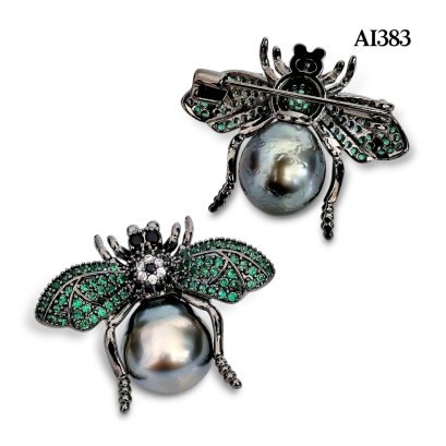 Approx. 12.0 mm, Tahitian Pearl, Bee Pearl Alloy Brooch