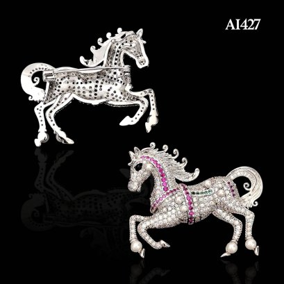Approx. 3.5 - 4.0 mm, AK Pearl, Horse Pearl Alloy Brooch