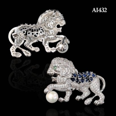 Approx. 9.5 - 10.0 mm, Edison Pearl, Leo CZ Peved Solitaire Pearl Alloy Brooch