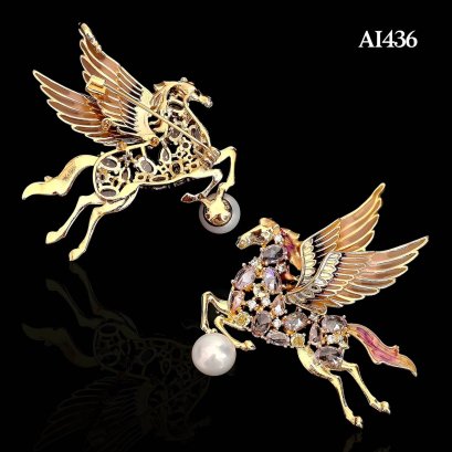 Approx. 9.0 - 10.0 mm, Edison Pearl, Pegasus Pearl Alloy Brooch