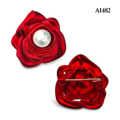 Approx. 11.0 mm, Edison Pearl, Red Velvet Rose Pearl Alloy Brooch