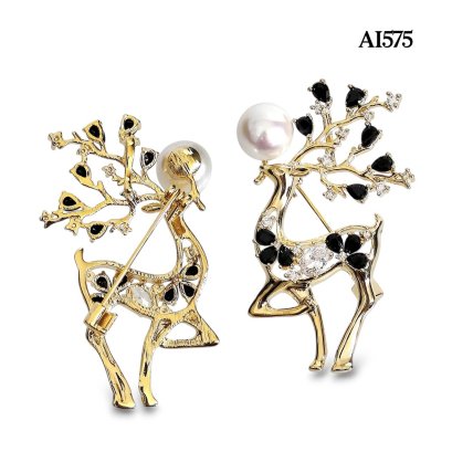 Approx. 10.0 - 10.5 mm, Edison Pearl, Deer Pearl Alloy Brooch