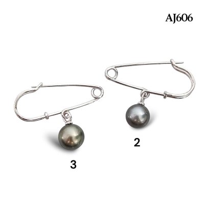 Approx. 9.0 - 11.0 mm, Tahitian Pearl, Safety Pin Dangle Pearl Brooch
