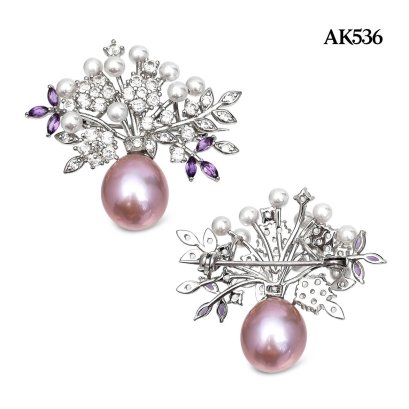 Approx. 3.5 - 12.0 mm, AK and Edison Pearl, "ช่อทิพย์" Pearl Brooch