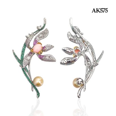 Approx. 9.0 mm, Gold South Sea Pearl, Art Nouveau Flower Pearl Alloy Brooch