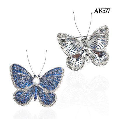 Approx. 5.5 mm up, Hanamomo, Akoya Pearl, Butterfly Pearl Alloy Brooch