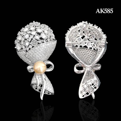 Approx. 8.0 - 9.0 mm, Gold South Sea Pearl, "พุ่มเพชร" Pearl Alloy Brooch